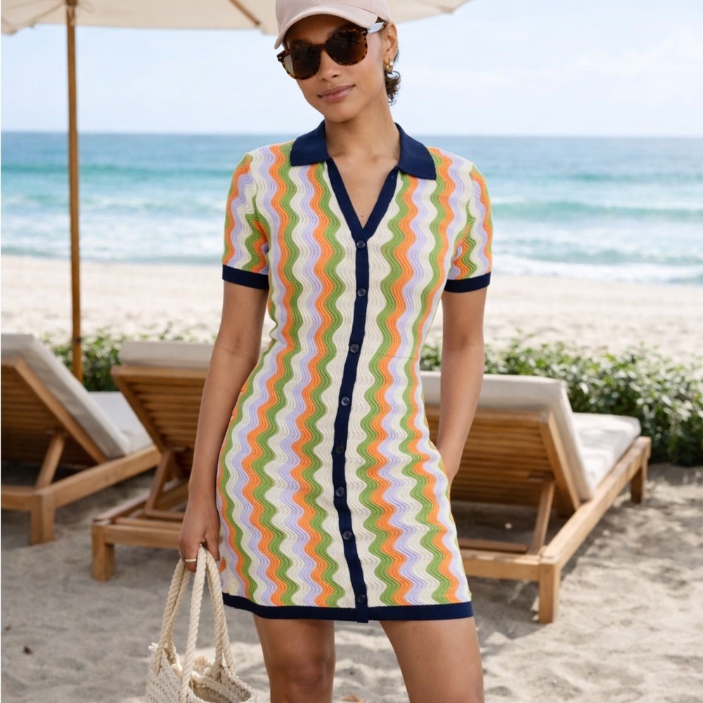 English Factory Orange Brown Polo Collar Mini Dress